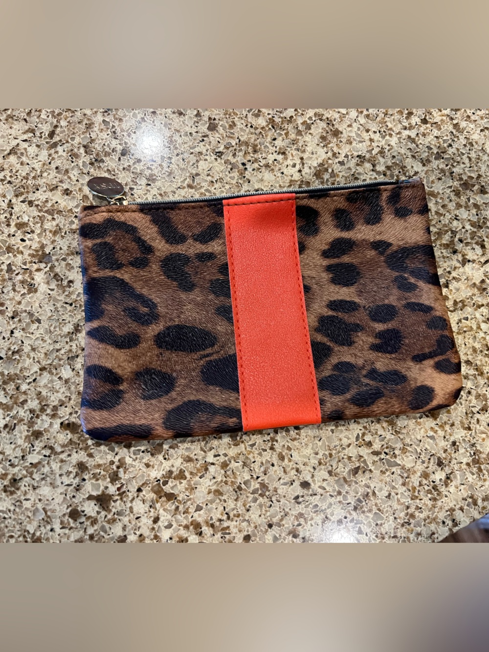 ipsy Leopard Print Zip Pouch with Red Accent Band